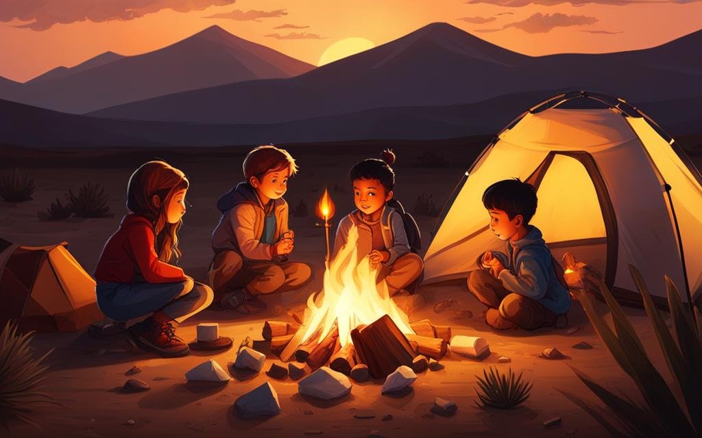 Children enjoying desert camping activities